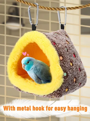 Miniatura 8 de Nido pequeño de invierno cálido para jaula - Cómoda cama para pájaros con tablero de soporte, hamaca colgante, caseta de cobertizo, cabaña escondite