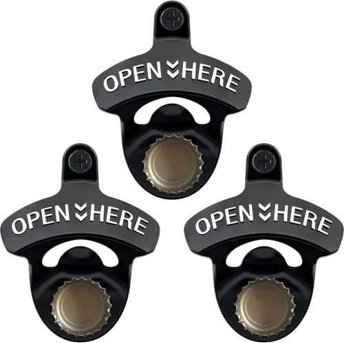Miniatura 10 de Abrebotellas de cerveza magnética negra para montar en la pared, con imanes incrustados, 5 unidades Negro