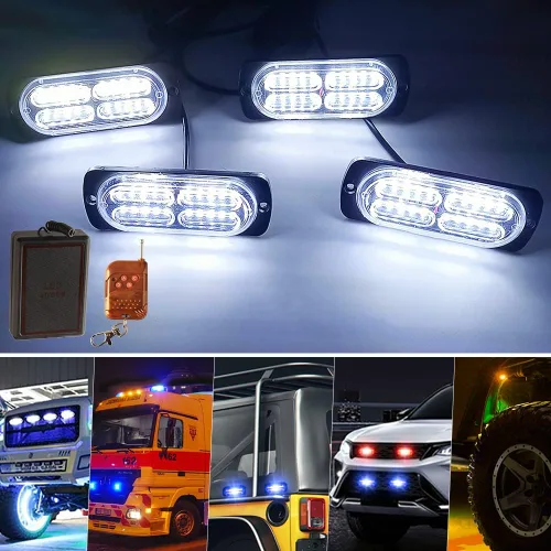 Miniatura 8 de 4 piezas de sincronización ultra delgada con 20 luces LED de advertencia de peligro de emergencia, luz estroboscópica, montaje en superficie blanca