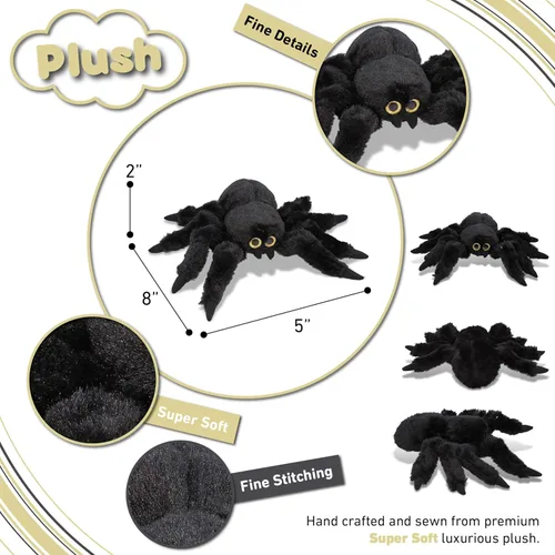 Miniatura 3 de DolliBu - Peluche de araña negra, animal de peluche súper suave para niños y niñas, bonito juguete de peluche de araña, regalo realista de felpa