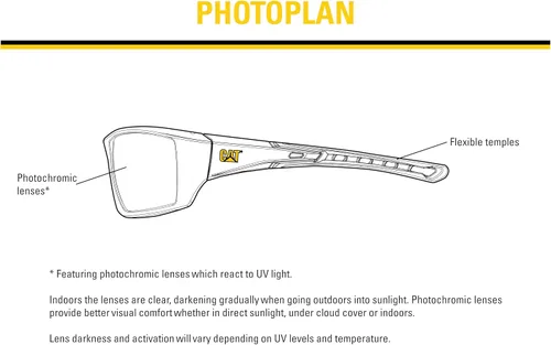 Miniatura 6 de CAT Photoplan - Lentes de seguridad fotocromáticos, ANSI Z87.1, protección UV, antiniebla, resistentes a los arañazos, ajuste universal para hombres