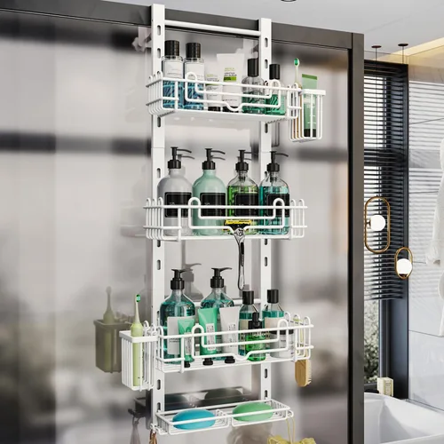 Miniatura 13 de HapiRm Organizador de ducha de 3 niveles sobre la puerta, organizador de ducha colgante con 16 ganchos y 2 soportes para jabón, organizador de baño