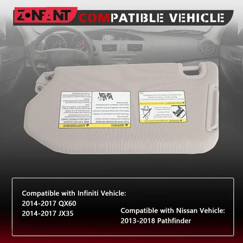 Miniatura 3 de Visera solar beige del lado derecho del pasajero con lámpara y espejo sin techo solar compatible con Infiniti Nissan 2014-2017 QX60 JX35, 2013-2018