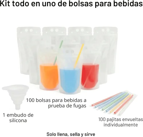 Miniatura 6 de C CRYSTAL LEMON 100 bolsas de licor, bolsas de bebida para adultos con bolsas de pajita, bolsas de jugo con 100 popotes de bebida, bolsas de bebidas
