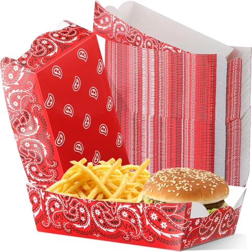 Remerry 100 bandejas de papel de vaquero para alimentos de fiesta occidental, decoraciones de fiesta occidental, rodeo, cachemira, caramelo, nacho,