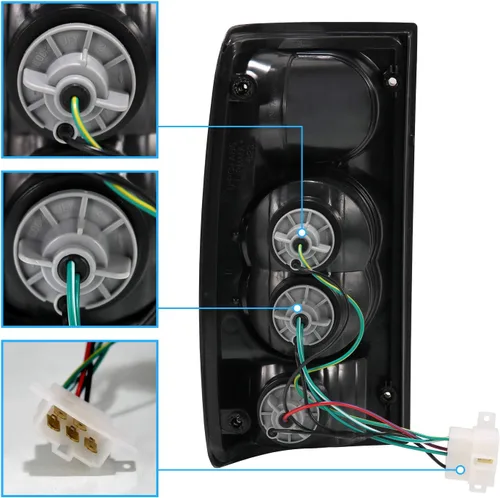 Miniatura 6 de AmeriLite para camioneta Toyota Pickup Hilux 1989-1995; juego de luces traseras de repuesto estilo Euro, color negro; par - lado del pasajero y lado