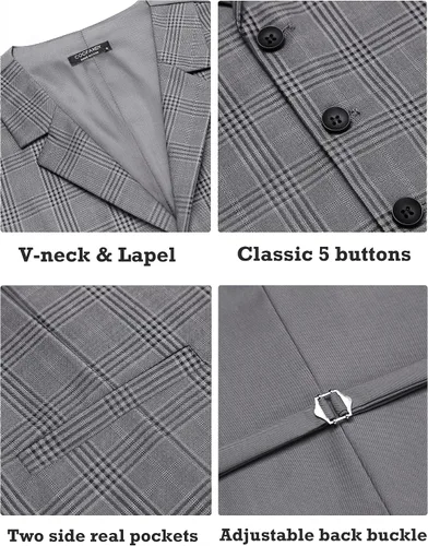Miniatura 4 de COOFANDY Chaleco de traje de negocios para hombre, ajustado, para boda, fiesta, cena
