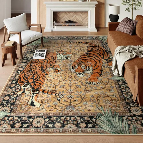 Miniatura 23 de Moynesa Alfombras Lavables de Tigre, Alfombras de Área de Entrada de 3x5, Alfombra Suave Vintage Antideslizante para Sala de Estar, Tapete