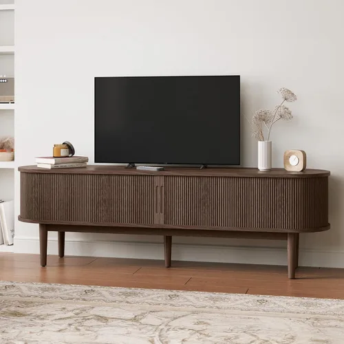 Miniatura 8 de LINSY HOME Soporte de TV acanalado de 58 pulgadas para televisores de hasta 65 pulgadas, centro de entretenimiento moderno de mediados de siglo