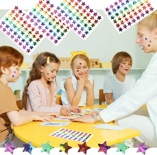 Miniatura 5 de 2400 calcomanías de estrellas para niños – Calcomanías holográficas de estrellas de recompensa para tabla de comportamiento, escuela, aula