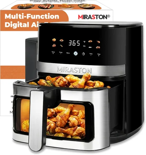 Freidora de aire digital de 5.8QT con ventana visible, temperatura y temporizador ajustables, fritura al aire, recalentamiento, fácil para alimentos