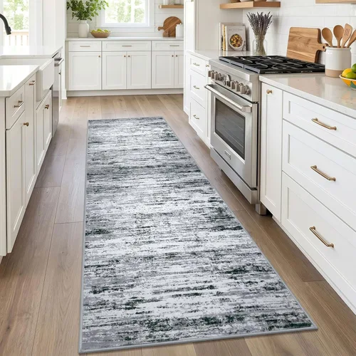 Miniatura 33 de Alfombra de pasillo moderna Lansny 2 x 6 pulgadas, alfombra de cocina lavable verde mostaza multicolor, alfombra antideslizante suave para pasillo