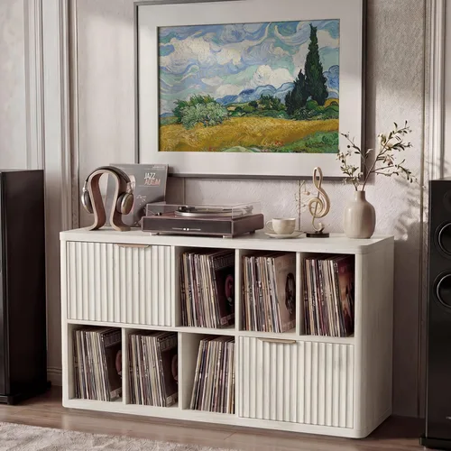 LELELINKY Soporte grande para tocadiscos – Armario de discos de 39.5 pulgadas con almacenamiento de vinilo abierto con capacidad para hasta 400
