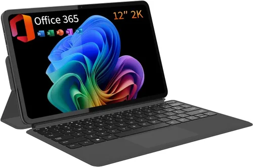 Tablet portátil 2 en 1 2026 con teclado magnético y 1 año Office 365, pantalla táctil IPS 2K FHD de 12 pulgadas, 12 GB de RAM 512 GB SSD, procesador