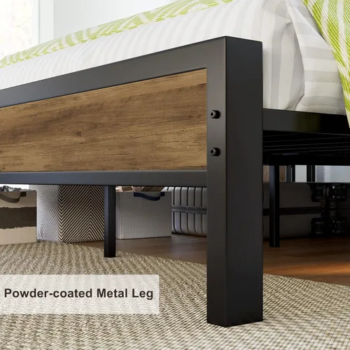 Miniatura 6 de LUXOAK Marco de cama tamaño Queen, marco de cama de plataforma con cabecera de almacenamiento de 2 niveles y estación de carga, no necesita somier