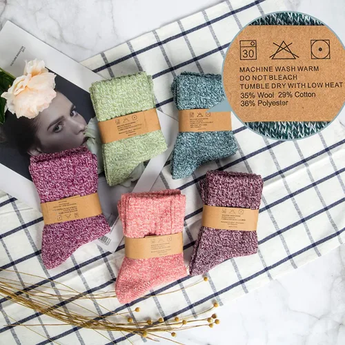 Miniatura 6 de Loritta 5 Pairs Womens Wool Socks Thick Knit Vintage Winter Warm Cozy Crew Socks Gifts
