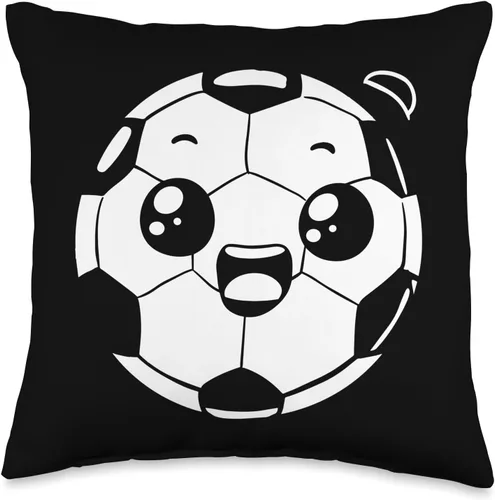 Soccer Ball Cartoon Look Football Pitch Throw Pillow
