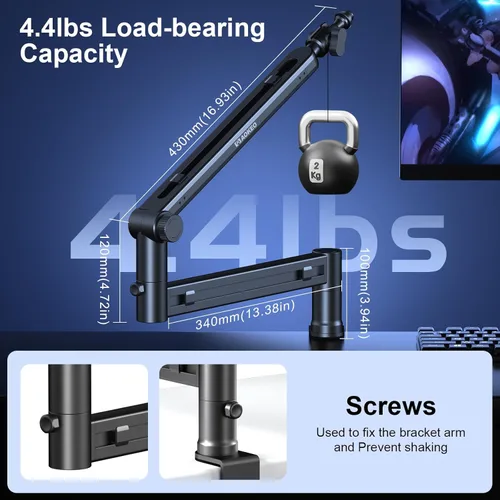 Miniatura 4 de Brazo de Micrófono, Aokeo AK-58 - Soporte de Brazo de Micrófono de Escritorio de Bajo Perfil Ajustable, Adecuado para Blue Yeti, Snowball iCE