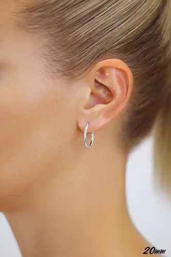 Miniatura 2 de Aretes redondos clásicos de oro blanco de 14K sin extremos