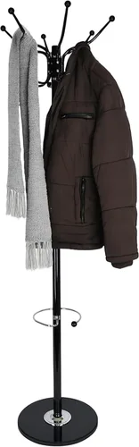 Relaxdays Perchero con paraguas, alto x profundo: 69.5 x 14.4 in, 16 ganchos para ropa, colgador de suelo, V. Colores, 80% acero, negro, plata, 69.5