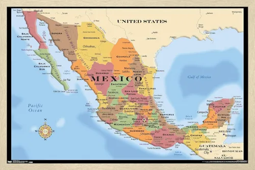 Miniatura 13 de Trends International Map - Póster de pared de México, 14.725" x 22.375", versión con marco de madera de granero