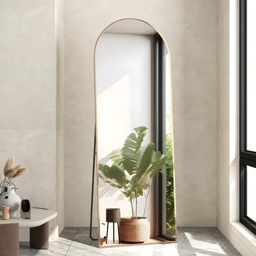 Miniatura 23 de Espejo de longitud completa de 56 x 16 pulgadas, espejo arqueado con soporte de pared, espejo de cuerpo completo plateado, para colocar de pie, Plata
