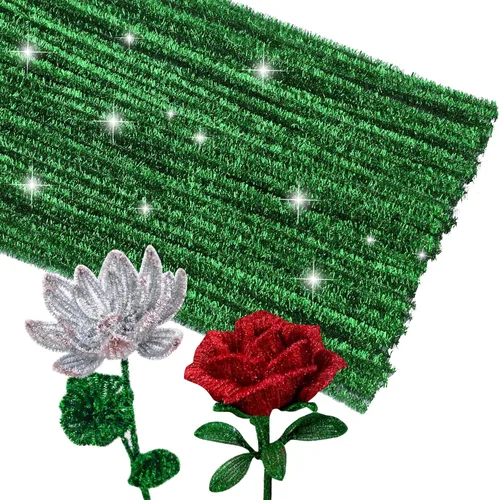 Miniatura 25 de ZXIIXZ Limpiapipas creativas, 100 piezas de limpiapipas, suministros para festivales, decoración de flores, festivales, ramos, plantas, Verde militar