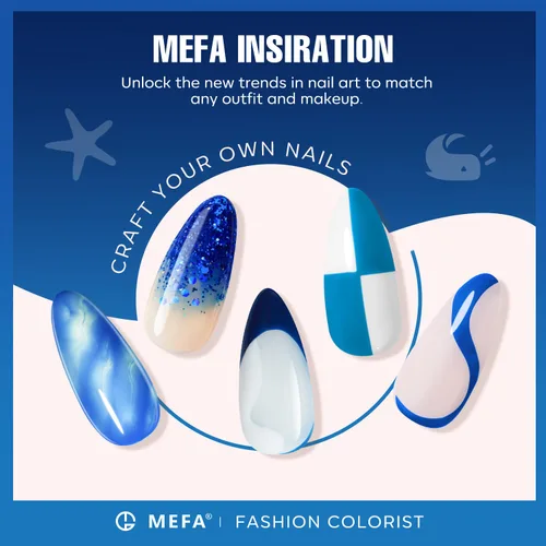 Miniatura 4 de MEFA - Juego de esmalte de uñas de gel azul, 6 colores, azul marino, zafiro, azul, brillantina, tonos oscuros, juego de iniciación, gel brillante