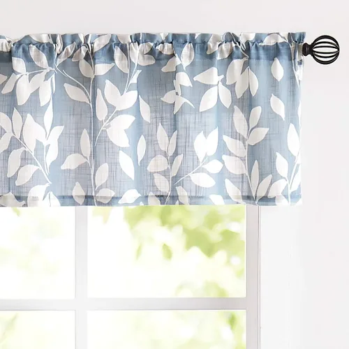 Miniatura 19 de Treatmentex Cortinas azules de cocina de 24 pulgadas con estampado de hojas blancas cortas para ventanas pequeñas, 2 paneles
