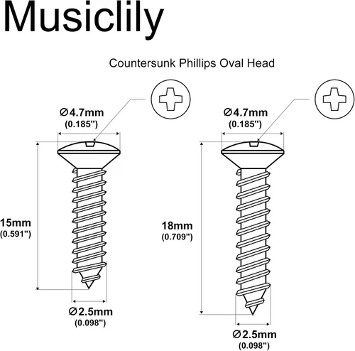 Miniatura 2 de Musiclily Tornillos Humbucker de acero inoxidable de 0.098 x 0.591 in y 0.098 x 0.709 in, tornillos de montaje de marco envolvente, color negro