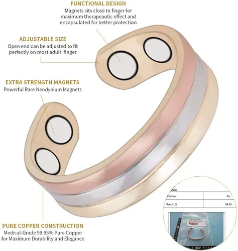 Miniatura 5 de (3 unidades) anillos de cobre magnéticos saludables para artritis para mujeres regalo para mujeres mamá esposa joyería mejor alivio del dolor