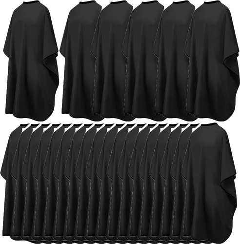 Capas de salón de belleza impermeables para corte de pelo unisex negras con cierre de presión para barbería, corte de pelo, coloración y peinado
