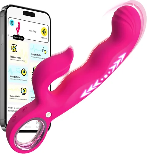 Miniatura 9 de Vibrador de empuje para adultos, juguetes sexuales 3 en 1, vibrador de punto G con dedo para mujeres, juguetes sexuales - 7 modos de empuje y 7 Rojo