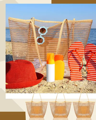 Miniatura 7 de Cunno Bolsa de playa de malla para mujer, 6 piezas, impermeable, a prueba de arena, para viajes, vacaciones, compras, picnic