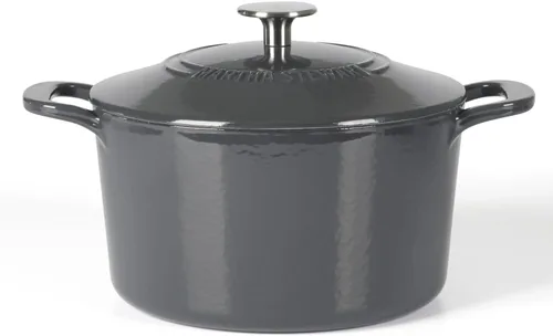 Miniatura 9 de MARTHA STEWART Gatwick - Horno holandés de hierro fundido esmaltado de 7 cuartos de galón, lino blanco con oro, horno holandés resistente para Lino