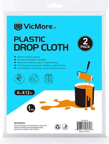 VICMORE Lonas de plástico transparentes - Resistente al agua y al polvo, lámina de plástico inodora para renovaciones, proyectos de bricolaje - Lona