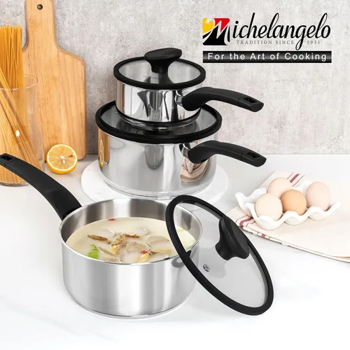 Miniatura 8 de MICHELANGELO Cacerola de acero inoxidable con tapa de 1 cuarto, 2 cuartos y 3 cuartos de galón, cacerolas de acero inoxidable triple con mango