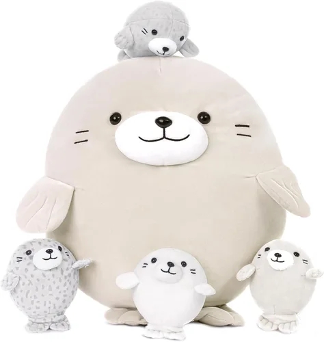 MaoGoLan 5 piezas de peluche de foca gorda con 4 bebés en el interior - Almohada gigante de animal de peluche de foca ultrasuave de 20 pulgadas -