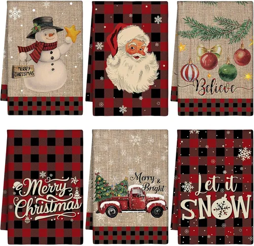 Miniatura 8 de Peryiter 6 Toallas de Mano Navideñas de 16 x 24 Pulgadas Toallas de Cocina Navideñas para Platos Paños de Cocina Navideños Decoración de Cocina
