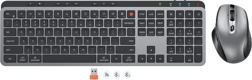 MEETION Nuevo teclado y mouse inalámbricos Bluetooth, doble Bluetooth y USB recargable de tamaño completo con 4 DPI mouse ergonómico para Tamaño