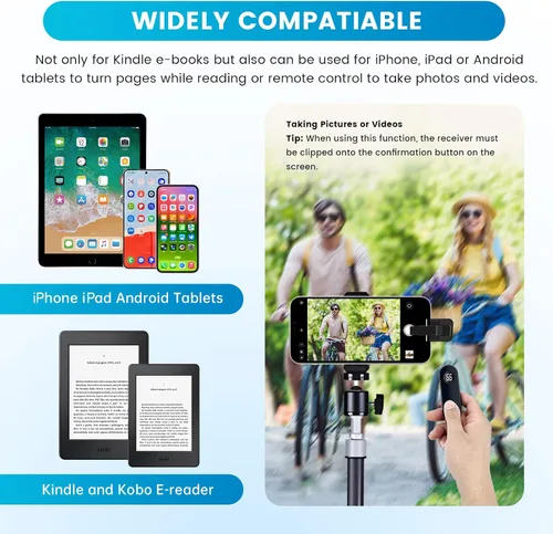 Miniatura 6 de Turner de páginas para Kindle Paperwhite, RF Control remoto Clicker Page Turner Accesorios Kindle para iPhone, iPad, tabletas Android, novelas