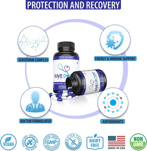 Miniatura 6 de Suplemento Rave Doctor 5 HTP - Vitaminas Esenciales de Rave para Asistentes a Festivales, Accesorios de Rave, Esenciales de Festival, Equipo