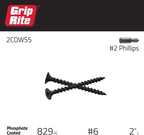 Miniatura 2 de Grip-Rite 2CDWS5#6 X 2 "Phillips Bugle Head - Tornillo para paneles de yeso de punta afilada, caja de 5 libras