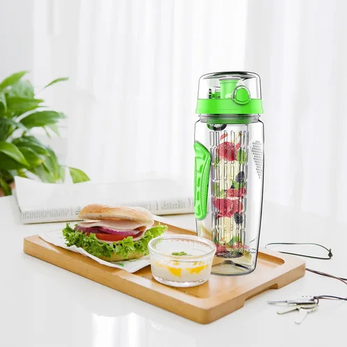Miniatura 3 de Botella de agua con infusor de frutas de 32 onzas: Infusión de agua saborizada y té para hidratación, recipiente deportivo con batido de proteínas