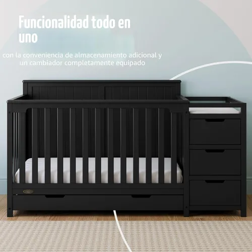Miniatura 3 de Graco Hadley cuna convertible 5 en 1 y cambiador (negro) – Certificado GREENGUARD Gold, se adapta a colchón de cuna estándar, se convierte en cama