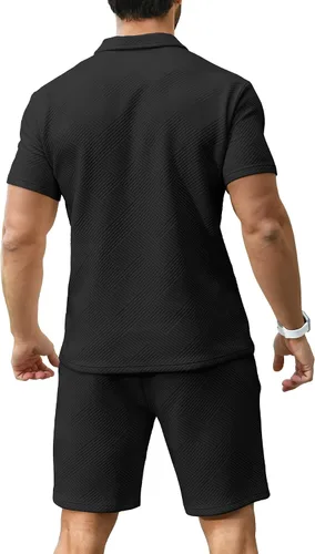 Miniatura 4 de KUYIGO Conjunto de camisa polo y pantalones cortos para hombre, trajes de verano a la moda, casual, de manga corta, traje de 2 piezas para hombre