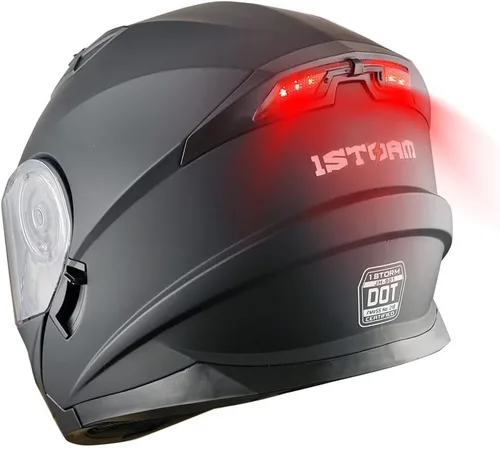 Miniatura 15 de 1Storm Nuevo Casco Modular de Motocicleta con Visera Dual Cara Completa y Luz Trasera LED Recargable: Modular901 Fibra de Carbon Negro