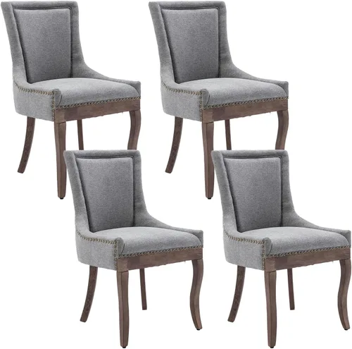 Miniatura 33 de Aoowow Juego de 2 sillas laterales tapizadas vintage de tela, sillas de madera maciza para cocina, comedor con cabezas de clavo, patas de madera