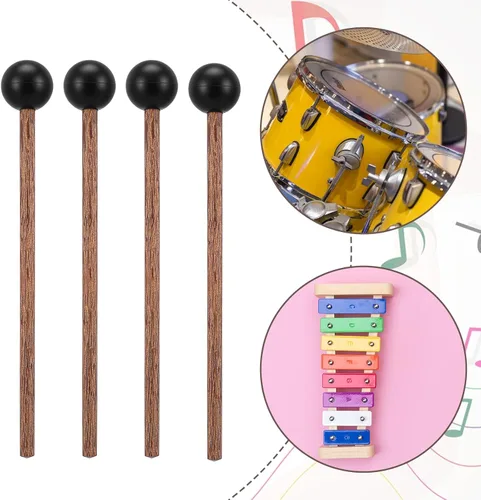 Miniatura 7 de 4 mazos pequeños de tambor de lengua de acero, mazos de tambor de goma negra de 5.9 pulgadas para xilófono, instrumentos musicales, mazo, mango