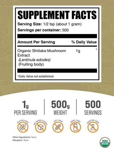 Miniatura 3 de BulkSupplements. com Polvo orgánico de extracto de hongos shiitake – Suplemento en polvo orgánico de hongos shiitake, apoyo inmunológico, vegano